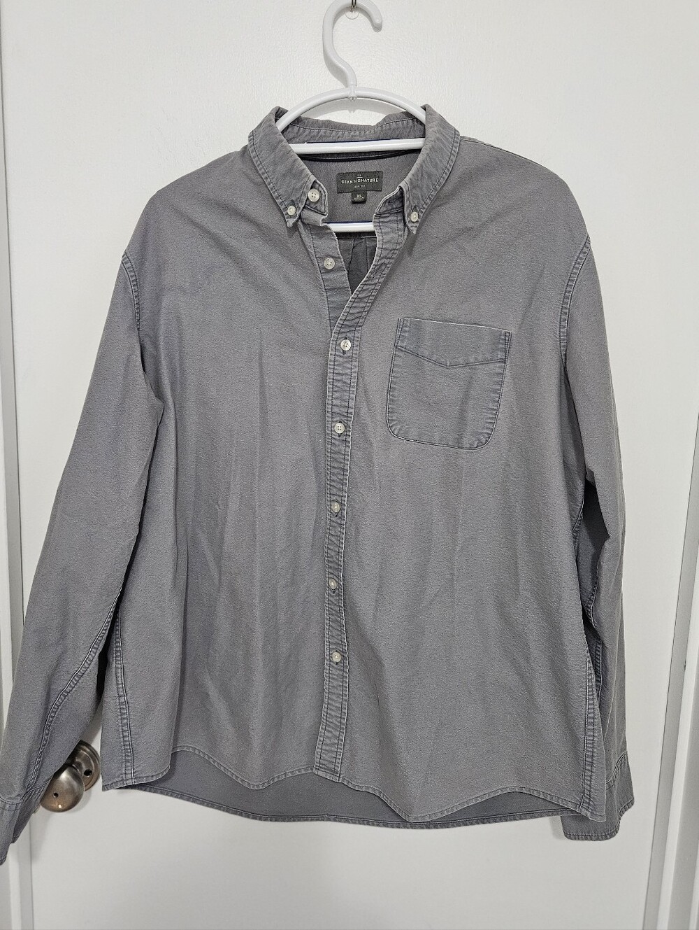 L.lL. Bean Bean Signature Slim Fit Men's Gray Cloth Button-Down Shirt XL